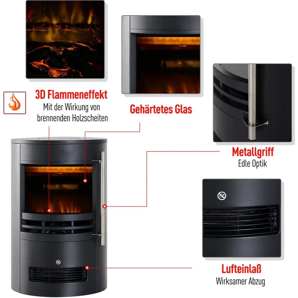 Fireplace with flame effect black