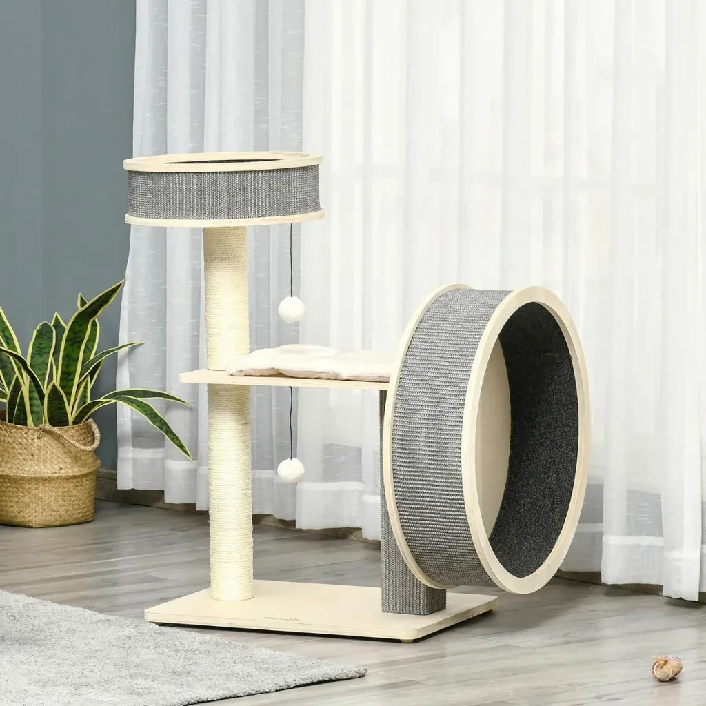 Cat tree with storage tray - natural/cream/white - 59.5 x 45 x 91 cm