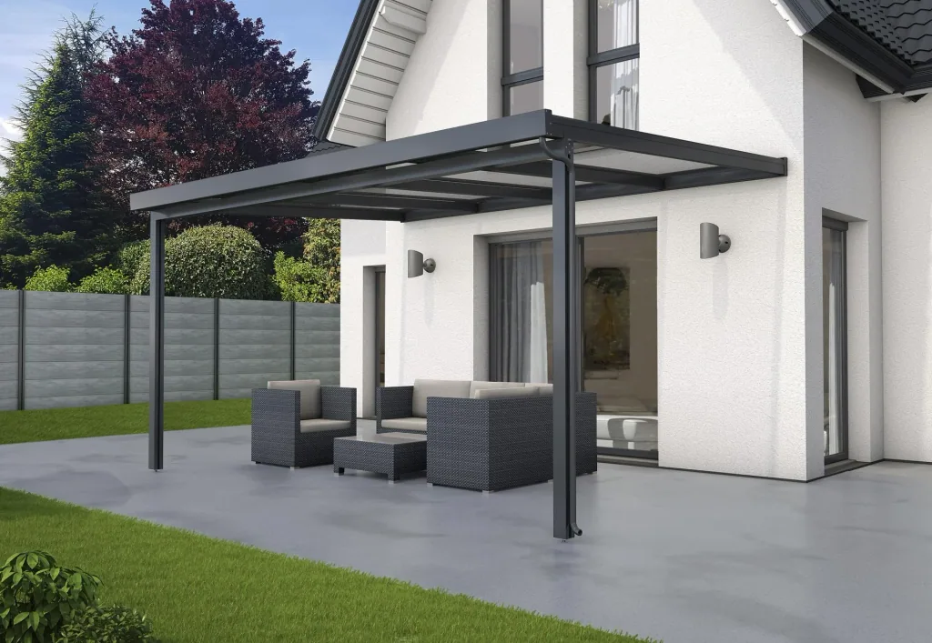 Patio roof Premium, anthracite, 4102 x 3060 mm - Polycarbonate multi-wall sheets 16 mm, clear