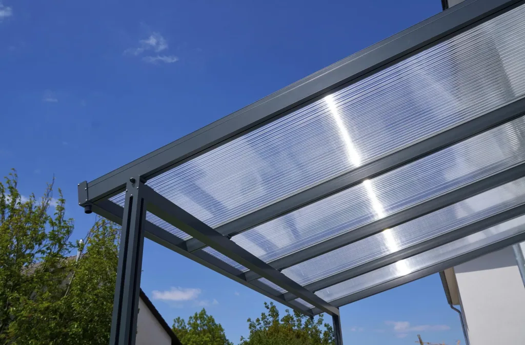 Patio roof Premium, anthracite, 4102 x 3060 mm - Polycarbonate multi-wall sheets 16 mm, clear