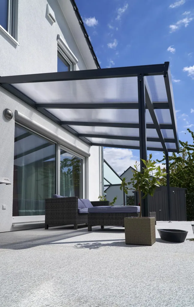 Patio roof Premium, anthracite, 4102 x 3060 mm - Polycarbonate multi-wall sheets 16 mm, clear