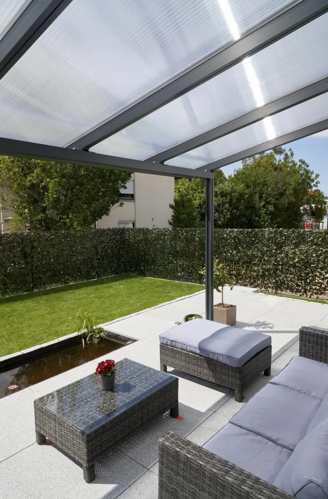 Patio roof Premium, anthracite, 4102 x 3060 mm - Polycarbonate multi-wall sheets 16 mm, clear