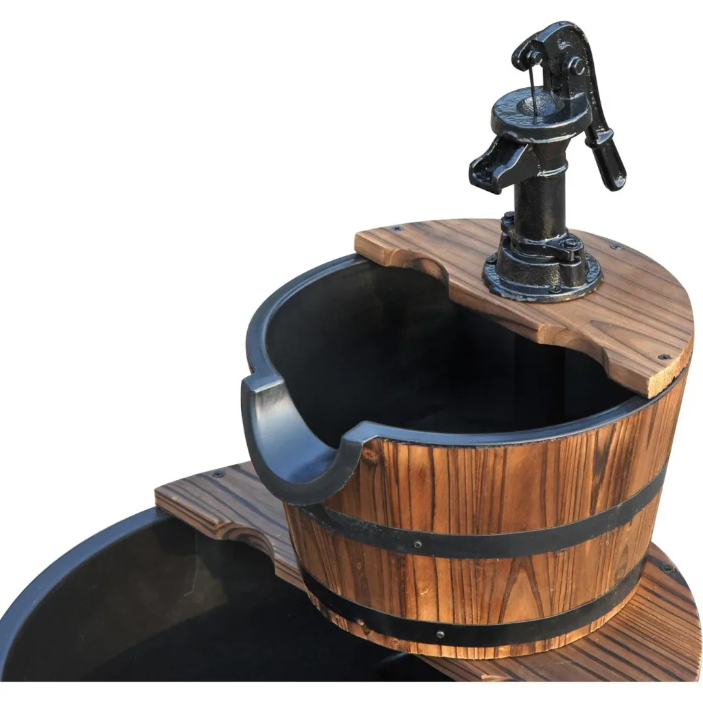 2-tiered garden fountain, indoor fountain, water feature, cascade fountain, fir wood, dark brown