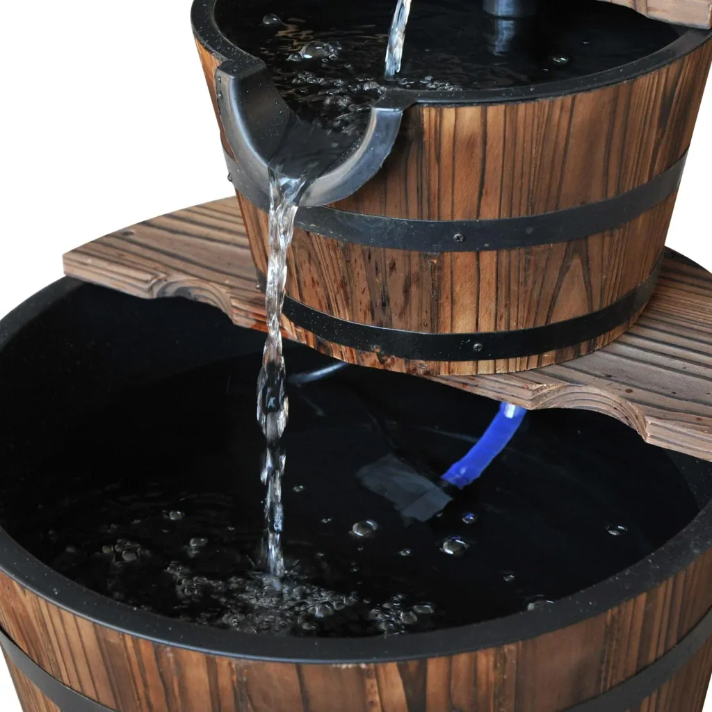 2-tiered garden fountain, indoor fountain, water feature, cascade fountain, fir wood, dark brown