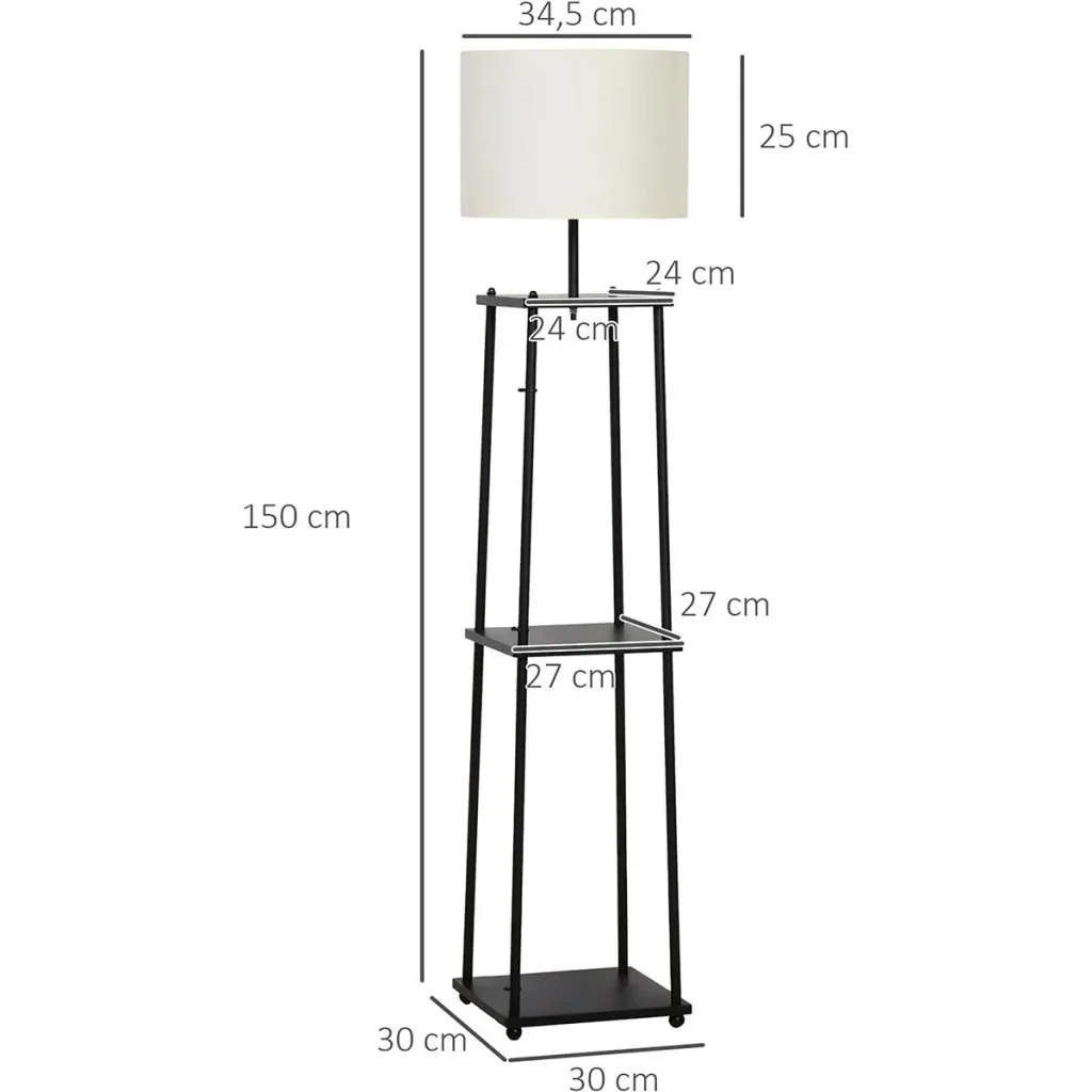 Floor lamp with shelf black+cream white
