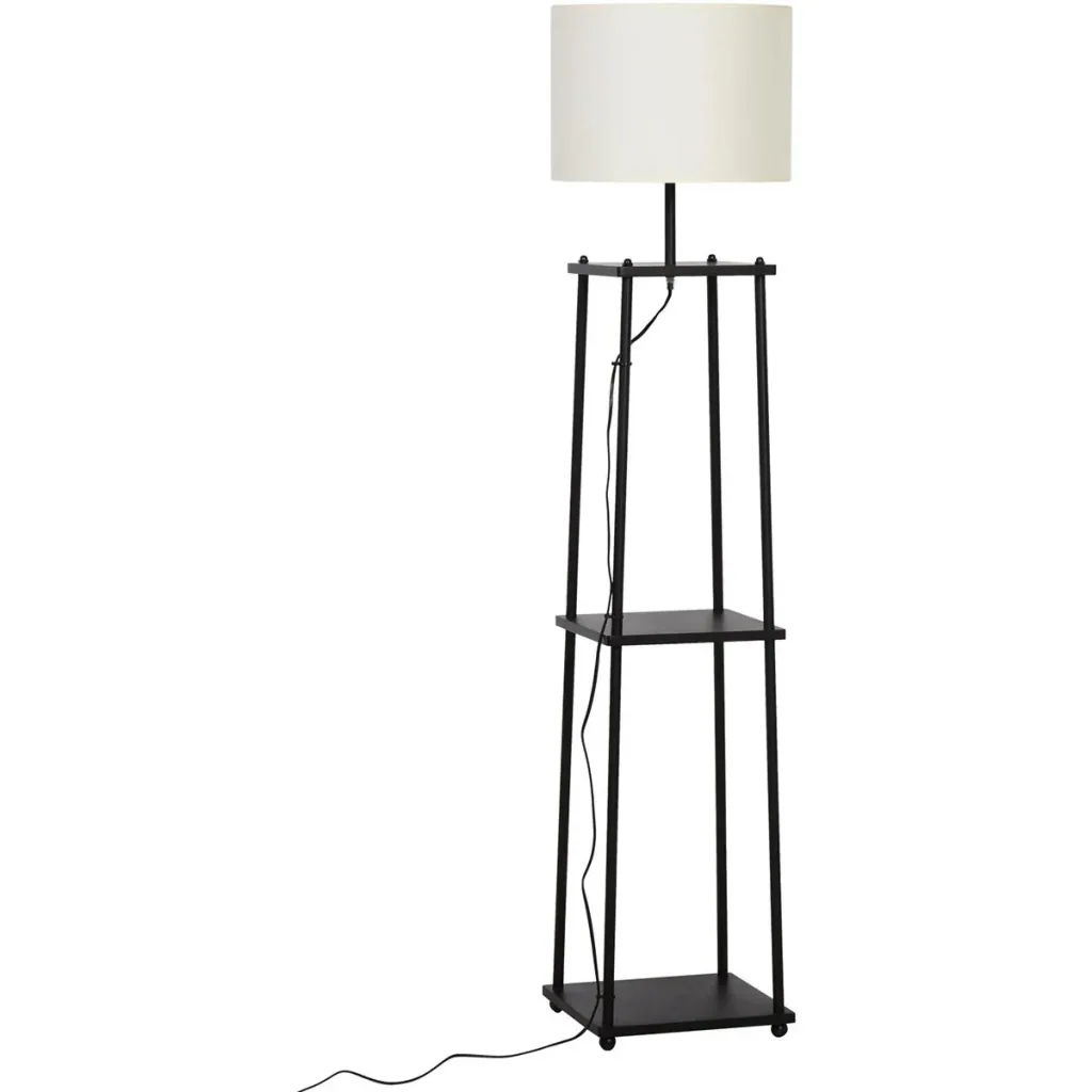Floor lamp with shelf black+cream white