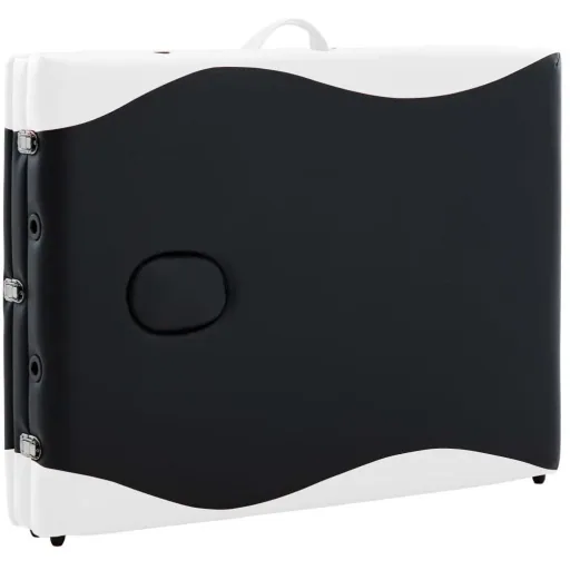 Folding massage table 3 zones wood black and white