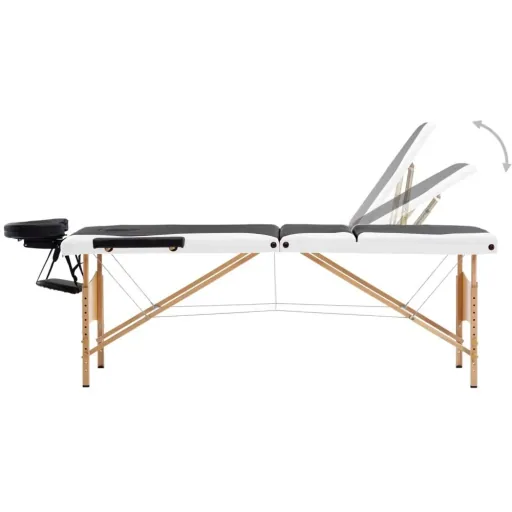 Folding massage table 3 zones wood black and white