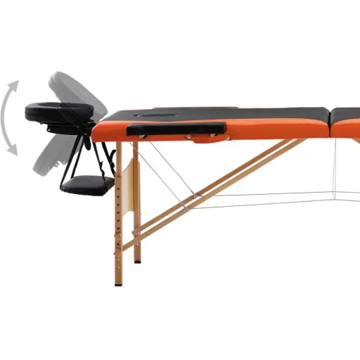Folding massage table 2 zones wood black and orange