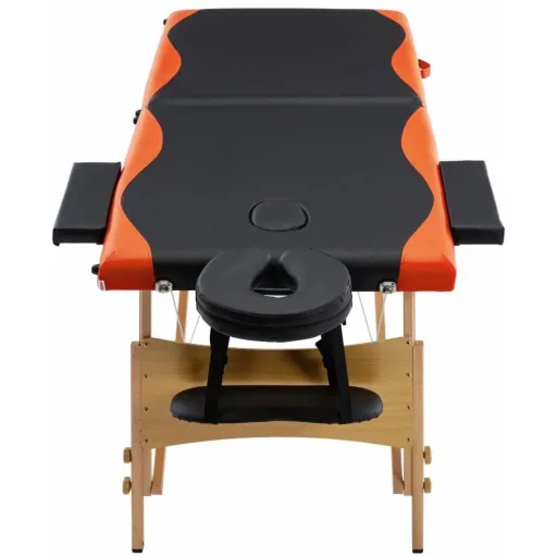 Folding massage table 2 zones wood black and orange