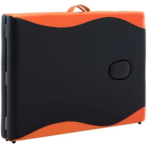 Folding massage table 2 zones wood black and orange
