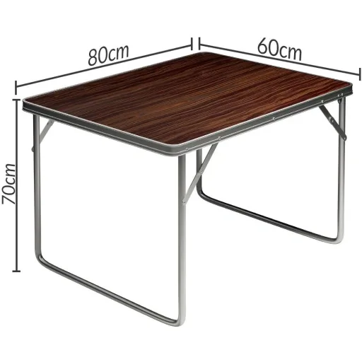 Folding camping table wood look aluminum 80x60x70cm