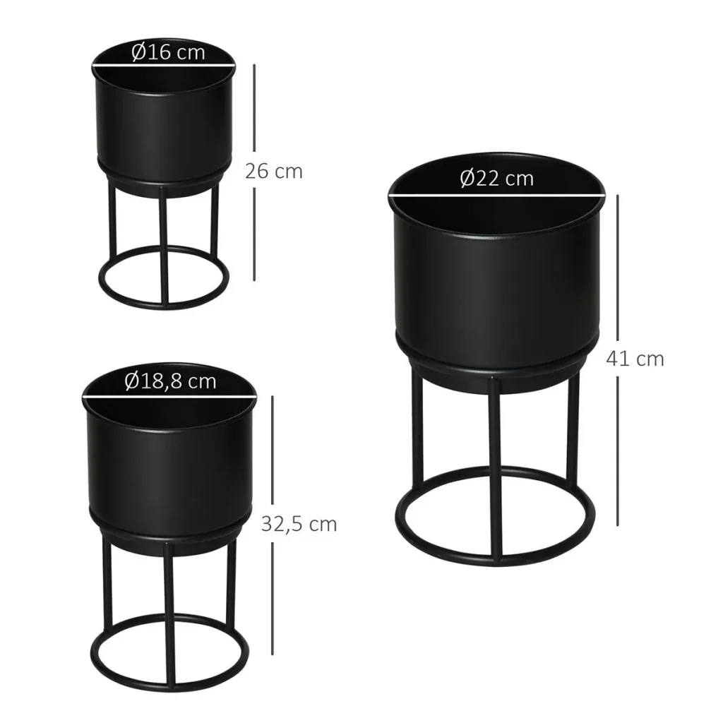 Set of 3 flower stands with flower pot made of metal plant stand set flower stool flower pot holder plant stool black