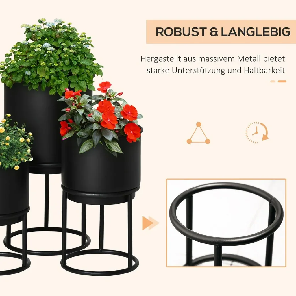 Set of 3 flower stands with flower pot made of metal plant stand set flower stool flower pot holder plant stool black