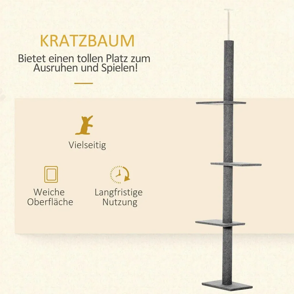 Scratching post cat tree climbing tree for cats height adjustable play tree gray 43x27x228-260 cm