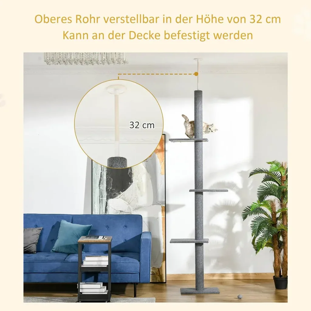 Scratching post cat tree climbing tree for cats height adjustable play tree gray 43x27x228-260 cm