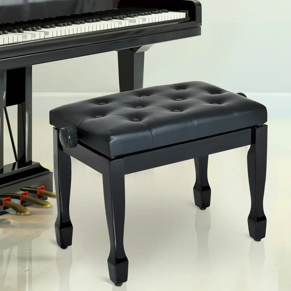 Piano stool piano bench cosmetic stool height adjustable stool practicing musical instruments solid wood artificial leather black