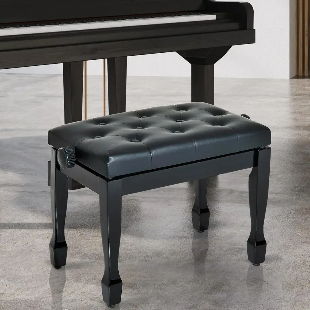 Piano stool piano bench cosmetic stool height adjustable stool practicing musical instruments solid wood artificial leather black