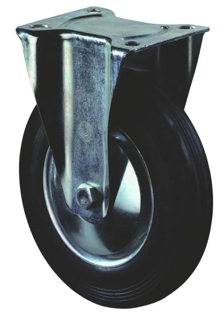 Fixed castor with solid rubber tyres, wheel diameter 80 mm