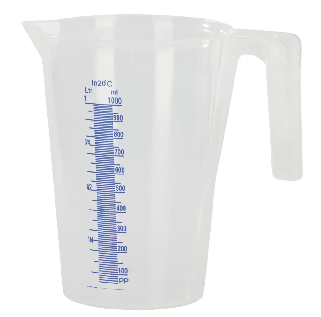 Measuring cup with handle and spout, with filling scale, for 1000ml
