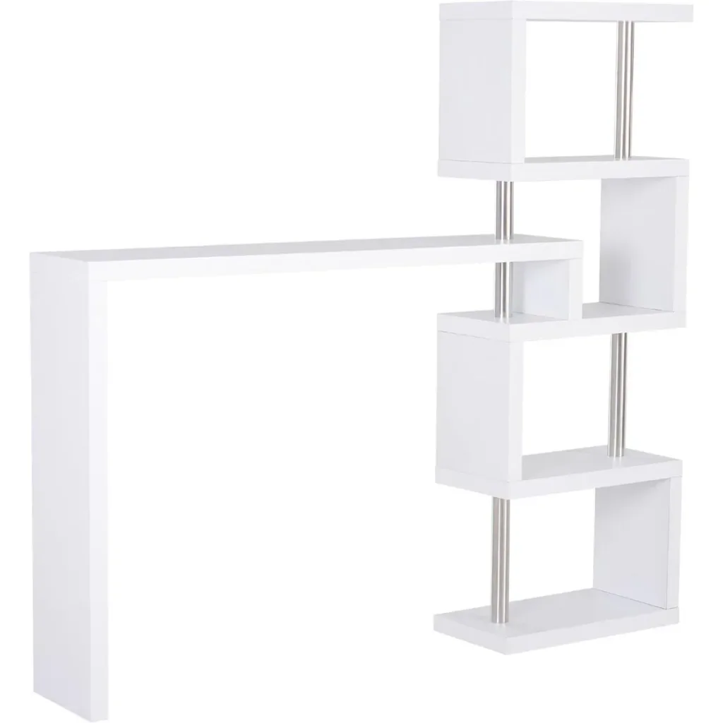 Bar table shelf Combi high table counter table with 4 shelves multi-angle placement rotatable white 175x30x164.5 cm