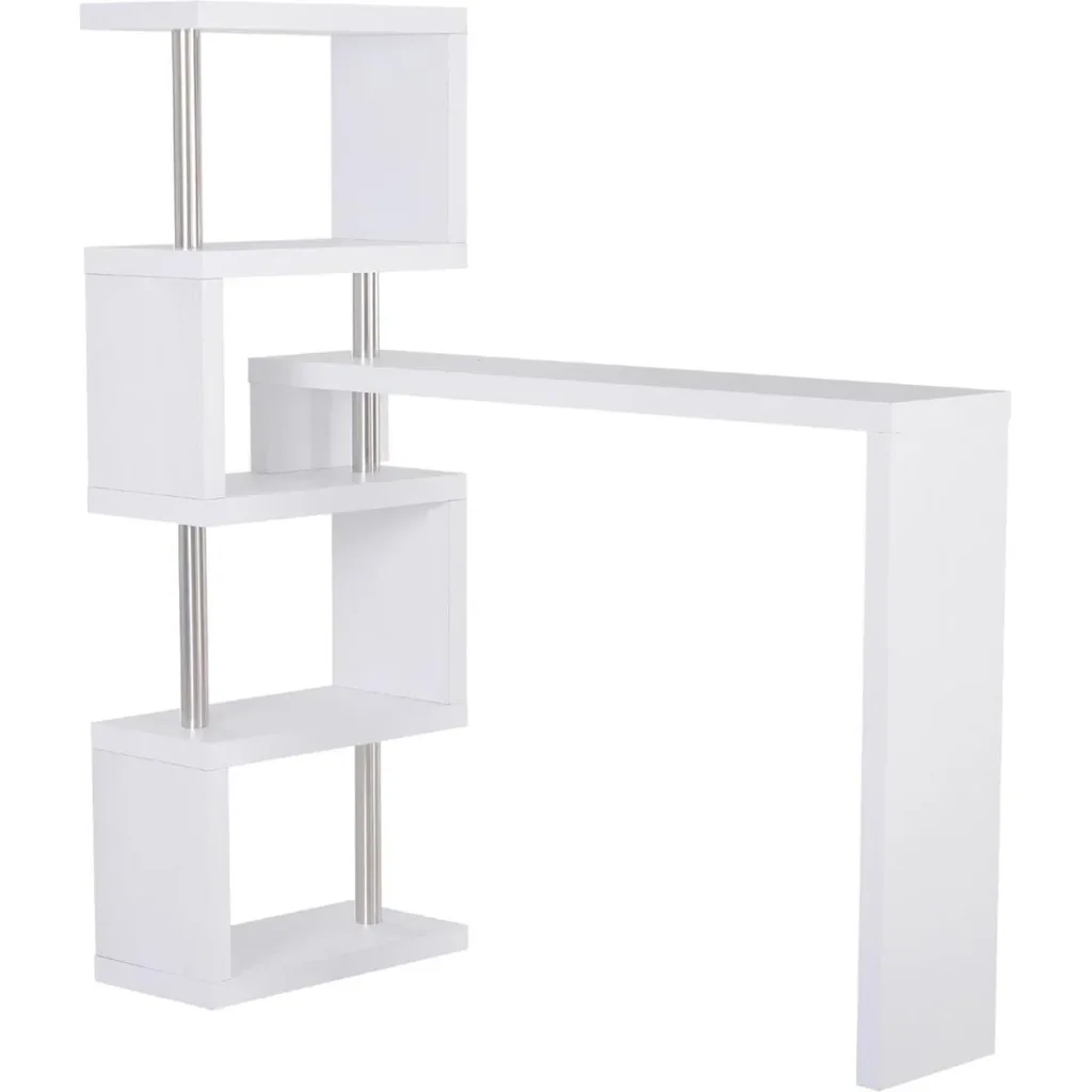 Bar table shelf Combi high table counter table with 4 shelves multi-angle placement rotatable white 175x30x164.5 cm