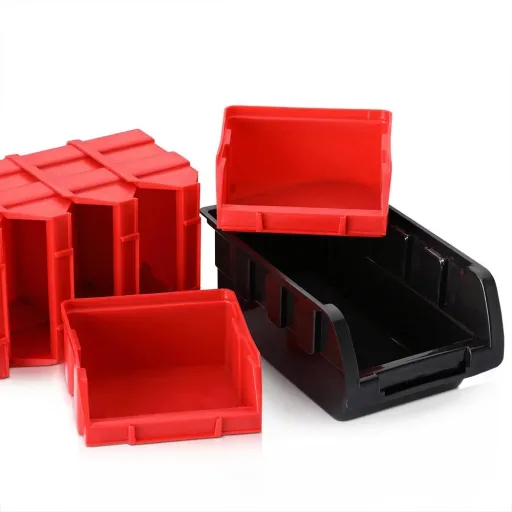 Wall shelf with 60 stacking boxes and 4 wall panels 32x38x2 cm each