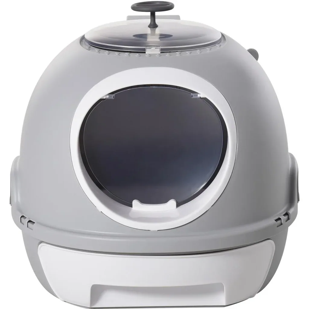 Cat litter box with cat flap blue