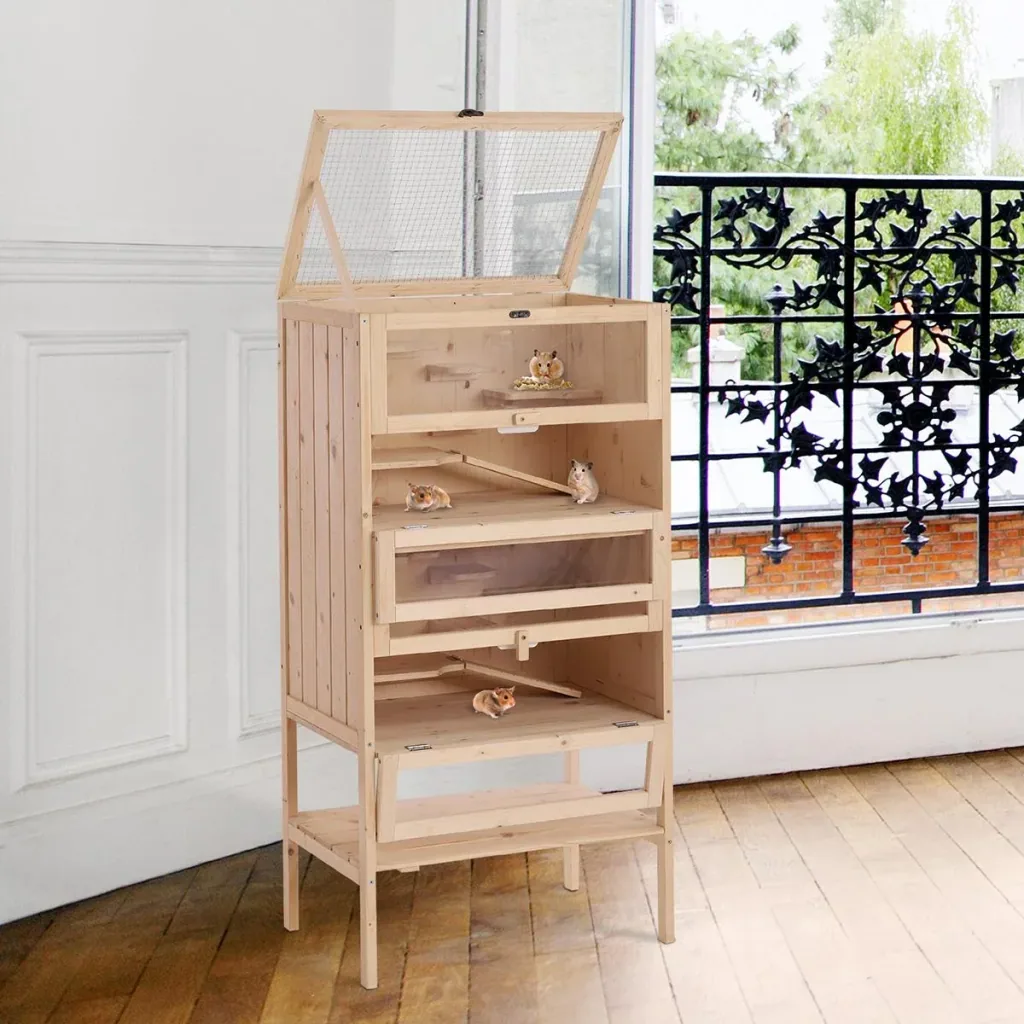 Hamster cage with natural storage area