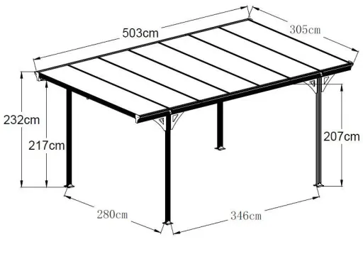 Westmann Carport Helsinki, 305×503×232 cm, Antraciet – Aluminium met polycarbonaat dak