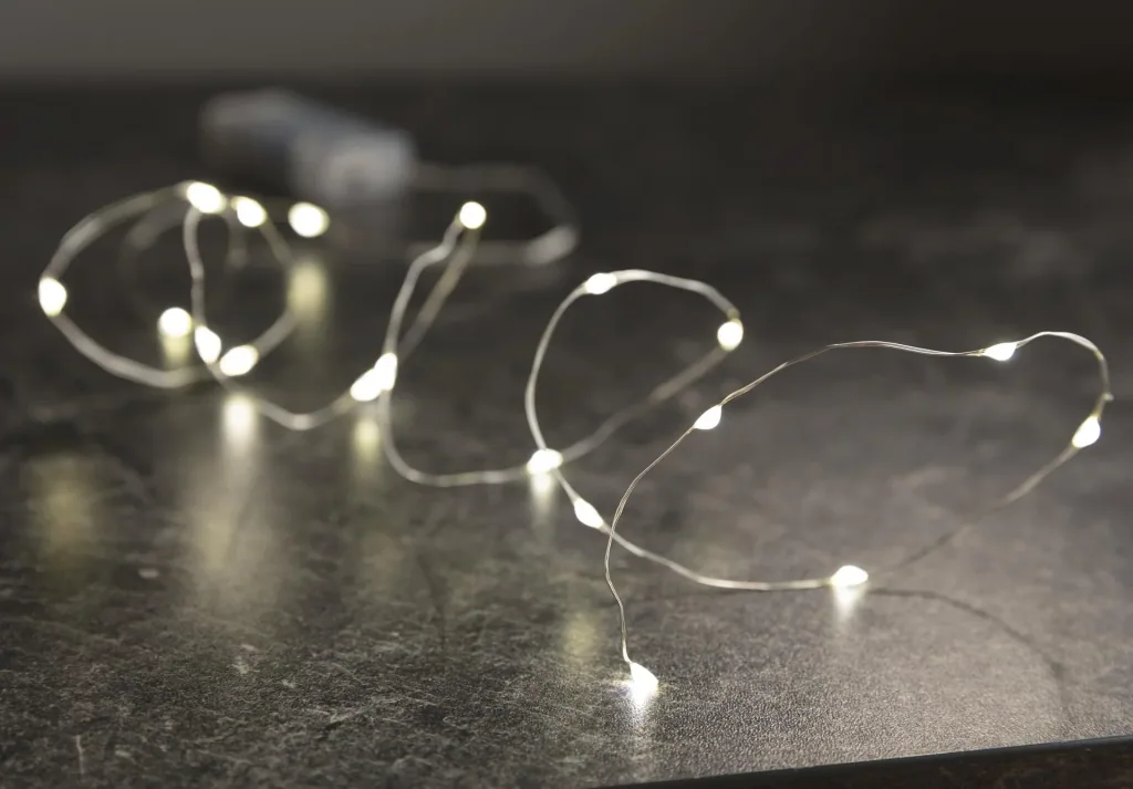 LED silver wire light chain with 20 warm white LEDs