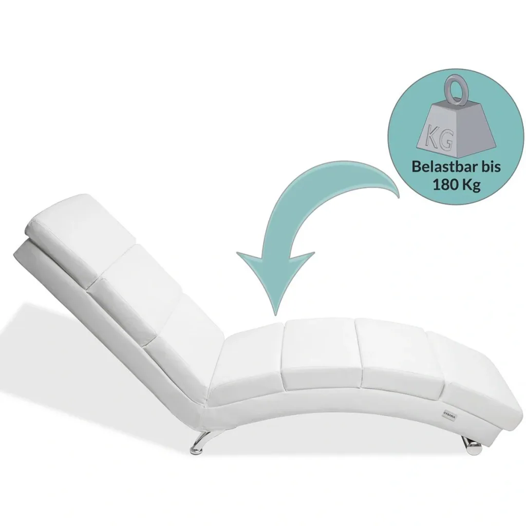 Relaxing lounger "London" white leather with chrome legs