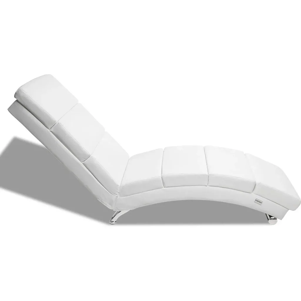 Relaxing lounger "London" white leather with chrome legs