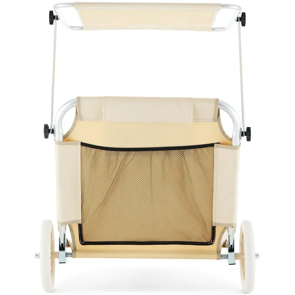 Folding lounger with wheels - beige - 150x52 cm