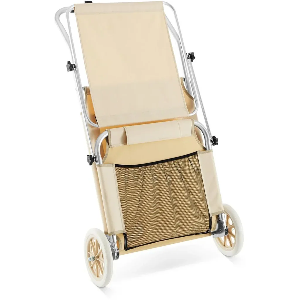 Folding lounger with wheels - beige - 150x52 cm