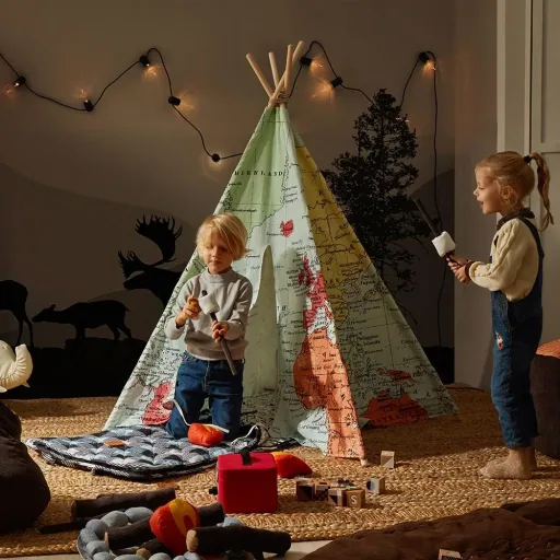 World map teepee tent multi colors
