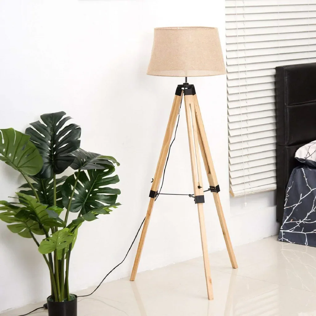 Floor lamp tripod height adjustable 99-143cm E27 pine beige