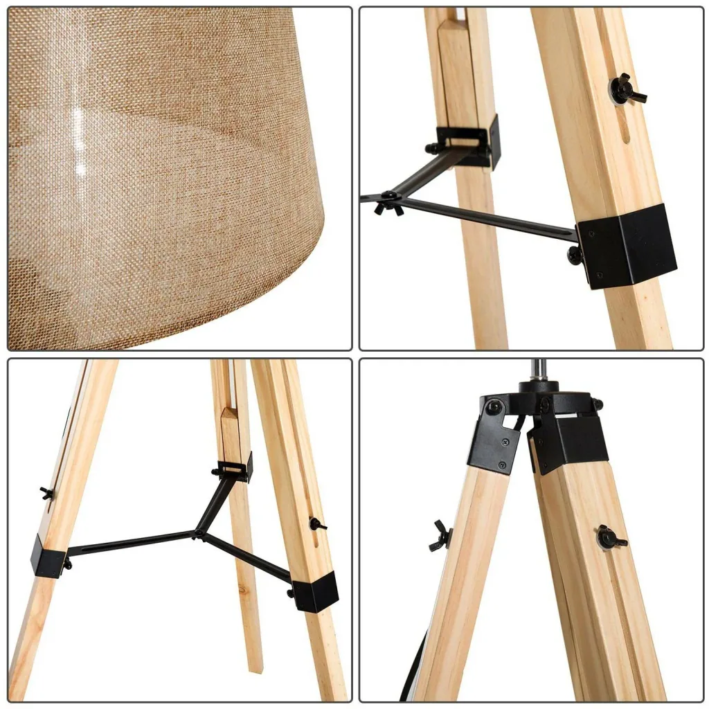 Floor lamp tripod height adjustable 99-143cm E27 pine beige