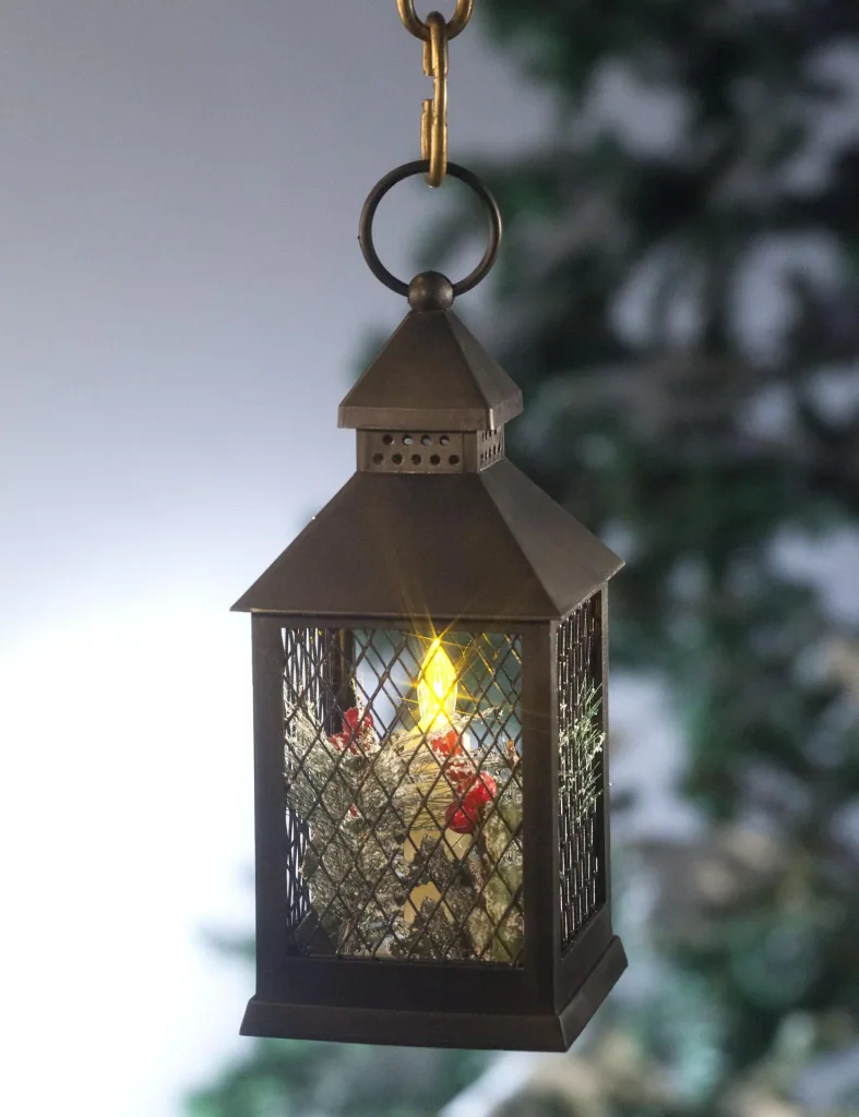 Lantern with LED candle, Christmas decoration and timer