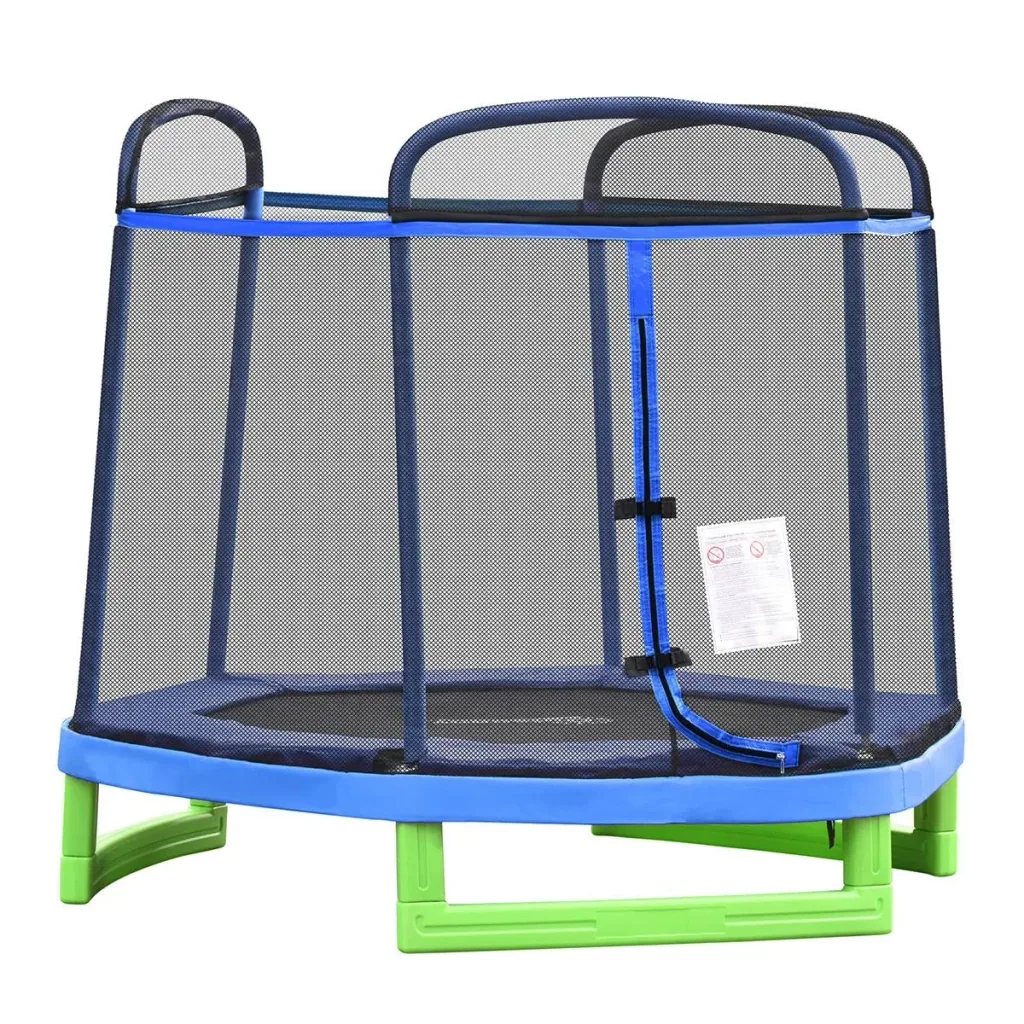 Children's trampoline with safety net indoor trampoline fitness trampoline for 3-12 years children up to 80 kg steel blue+green 21