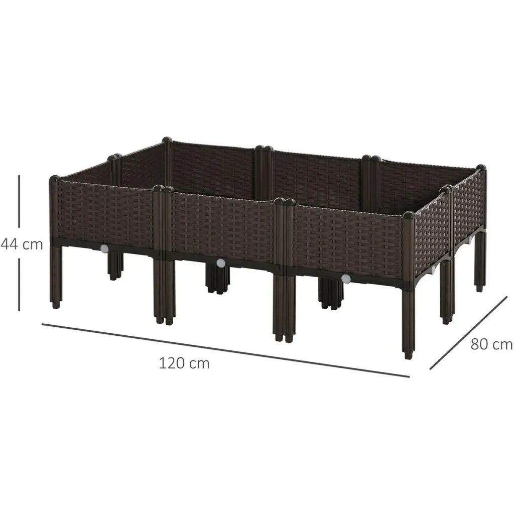 Raised bed 6-part planter with drainage holes rattan look flower box DIY brown 40 x 40 x 44 cm