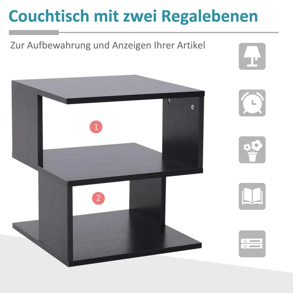 Side table bedside table with modern design, chipboard, black, 40x40x43 cm