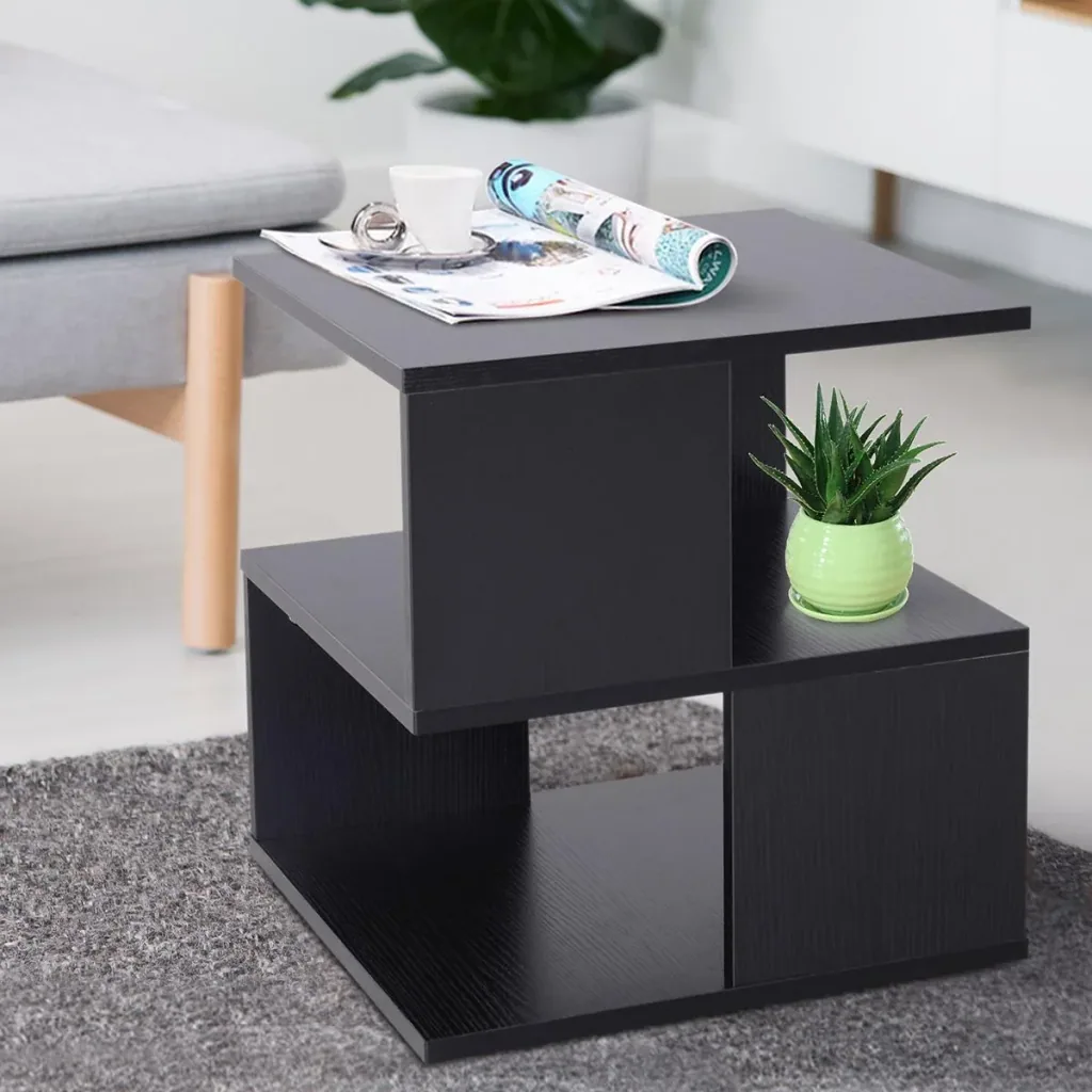 Side table bedside table with modern design, chipboard, black, 40x40x43 cm