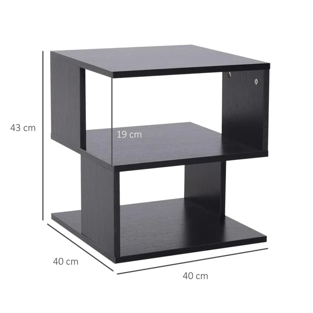 Side table bedside table with modern design, chipboard, black, 40x40x43 cm
