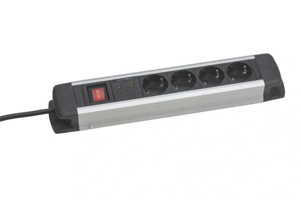 4-way aluminum power strip with surge protection and switch