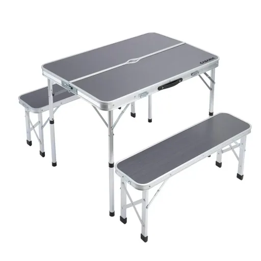 Camping bench 3 pieces gray aluminum foldable