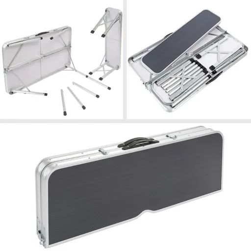Camping bench 3 pieces gray aluminum foldable