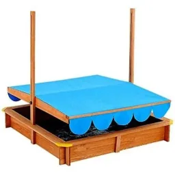 Sandpit with parasol - Sandpit with adjustable roof - 120x120cm, blue