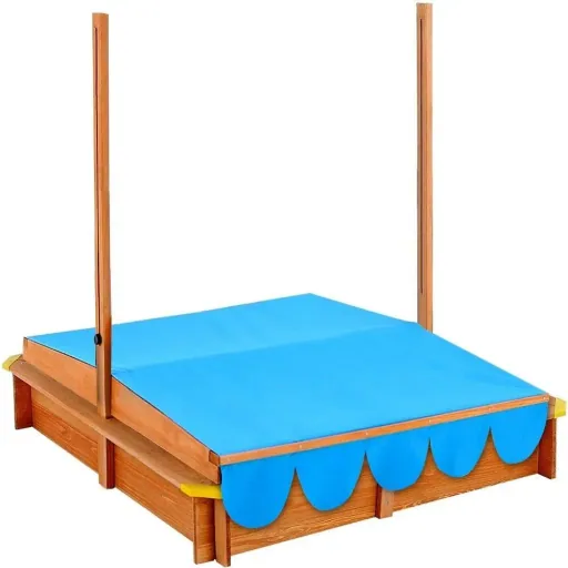 Sandpit with parasol - Sandpit with adjustable roof - 120x120cm, blue