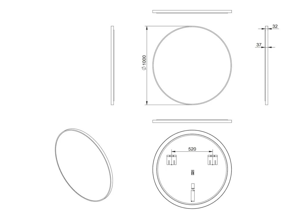 Decorative wall mirror "Black OROS" - Light with indirect LED lighting Ø 100 cm